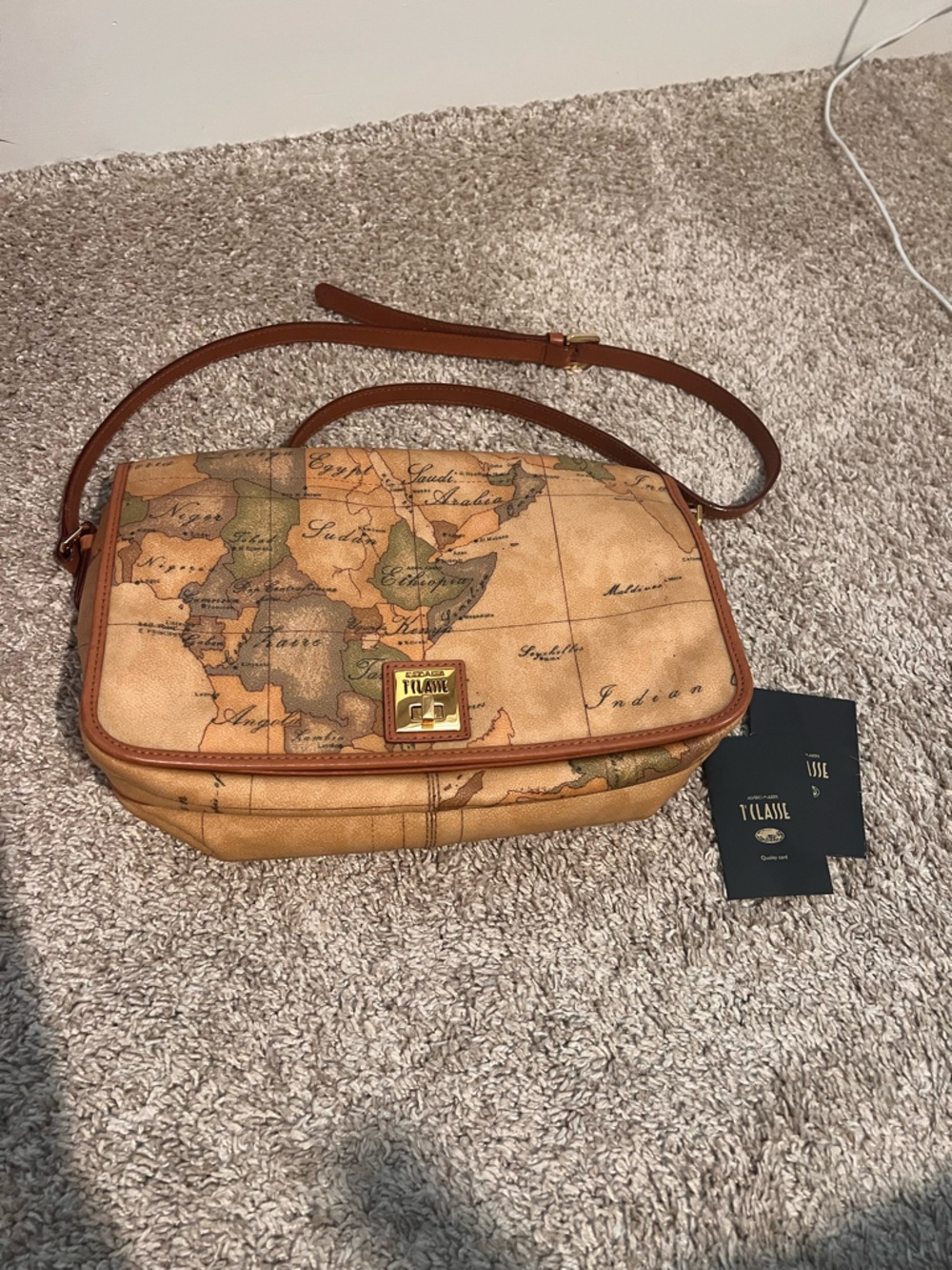 Alviero Martini 1A Classe Map Print Crossbody Bag - Tan/Brown/Olive